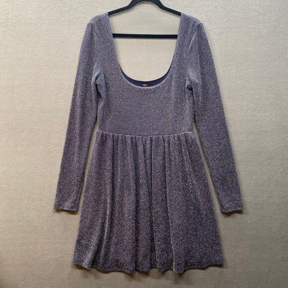Free People Sparkle Deep Scoop Neck Back Mini Skater Dress Womens M/L? Concert - Picture 1 of 15